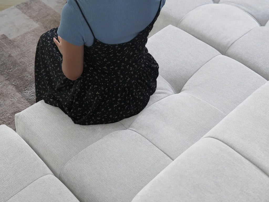 Matrix 3-Seater White Large Space U-Shaped Sectional | 5-Piece (Includes 2 Ottomans), Linen Fabric