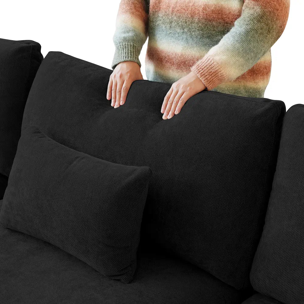 Deluxe Cloud 6-Seater Black Pit Sectional | 6-Piece, Chenille And Linen Fabric, Washable Cushion Covers