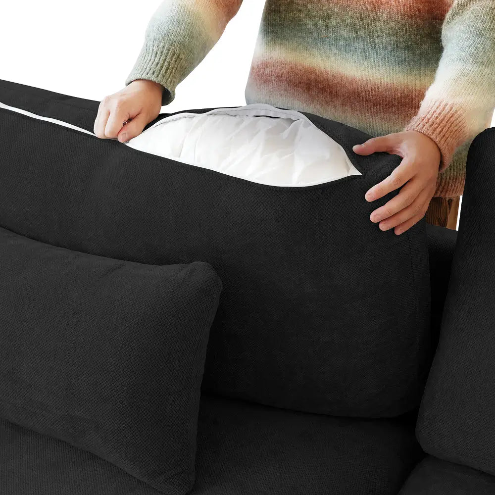 Deluxe Cloud 6-Seater Black Pit Sectional | 6-Piece, Chenille And Linen Fabric, Washable Cushion Covers