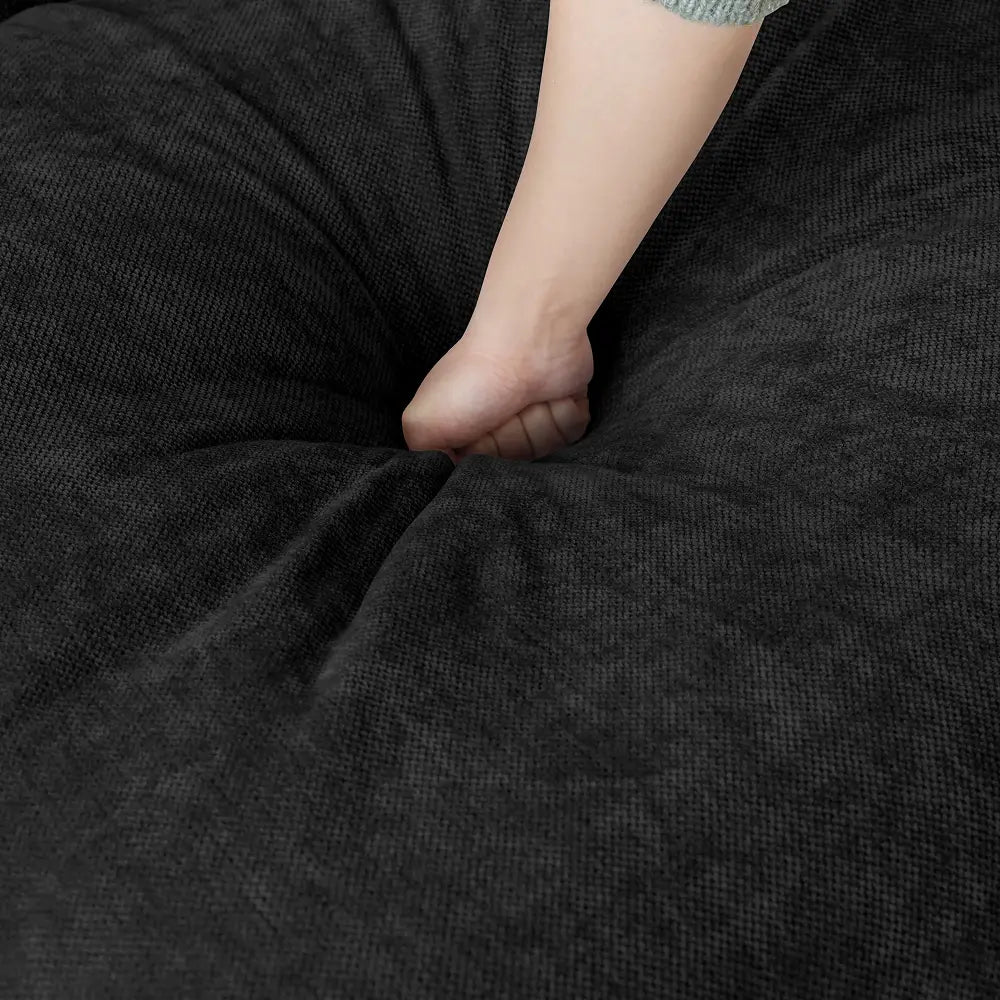 Deluxe Cloud Black Washable Ottoman | 1-Piece, Chenille and Linen Fabric, Modular Design
