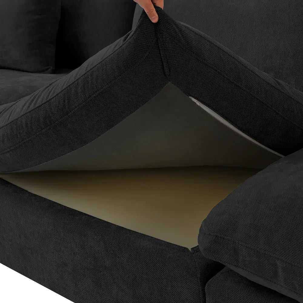 Deluxe Cloud 6-Seater Black Pit Sectional | 6-Piece, Chenille And Linen Fabric, Washable Cushion Covers