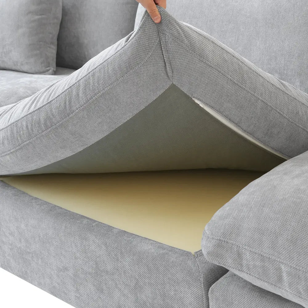 Deluxe Cloud 7-Seater Light Grey Open Space Pit Sectional | 8-Piece (Includes 1 Ottoman), Chenille And Linen Fabric, Easy To Clean