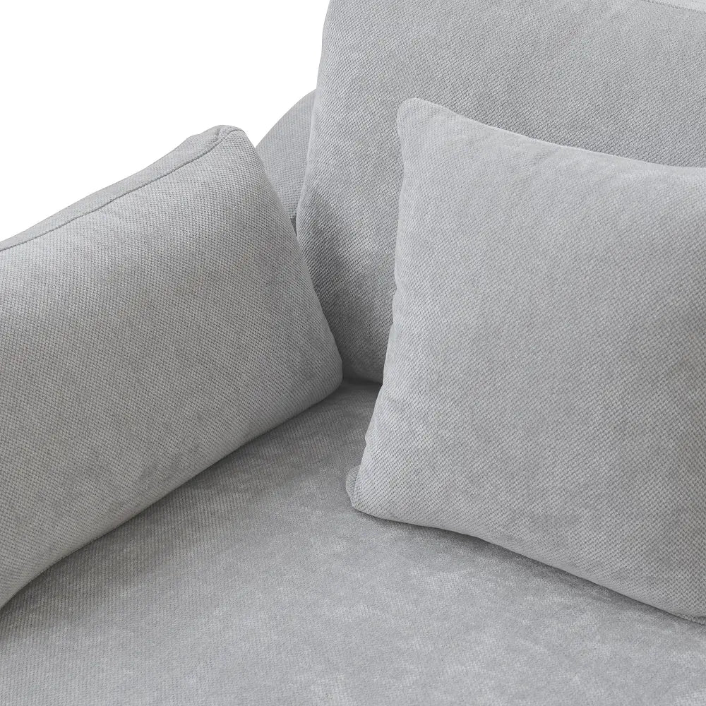 Deluxe Cloud 2-Seater Light-Grey Washable Chaise Sectional | 3-Piece (includes 1 Ottoman), Chenille and Linen Fabric, Modular Design