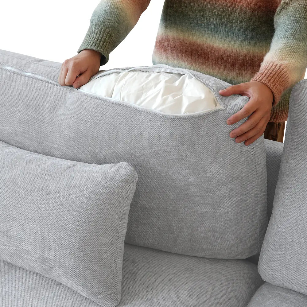 Deluxe Cloud 7-Seater Light Grey Open Space Pit Sectional | 8-Piece (Includes 1 Ottoman), Chenille And Linen Fabric, Easy To Clean