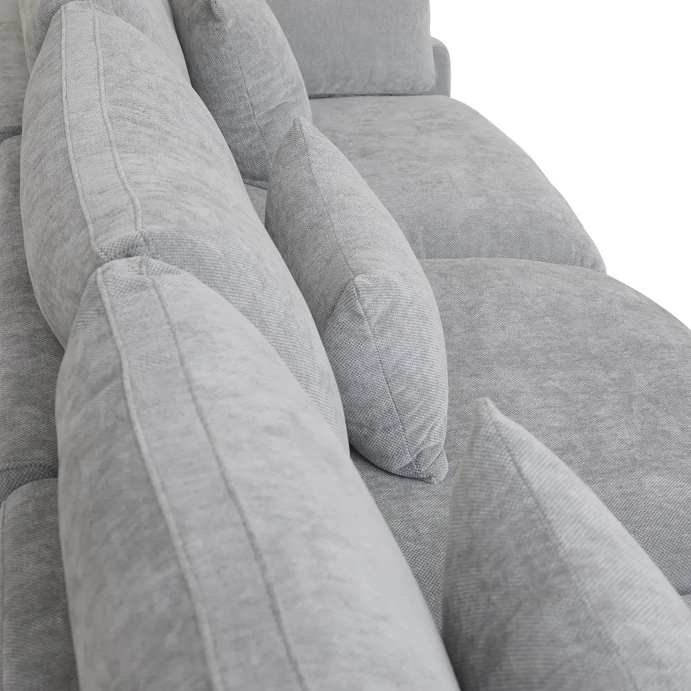 Deluxe Cloud 2-Seater Light-Grey Washable Chaise Sectional | 3-Piece (includes 1 Ottoman), Chenille and Linen Fabric, Modular Design