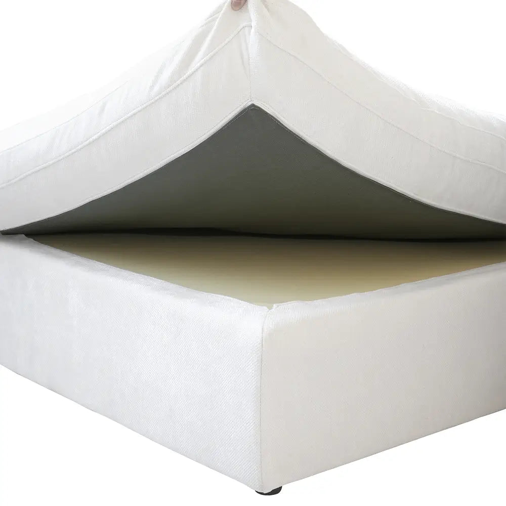 Deluxe Cloud 4-Seater White Pit Sectional | 7-Piece (Includes 3 Ottomans), Chenille And Linen Fabric, Washable Cushion Covers