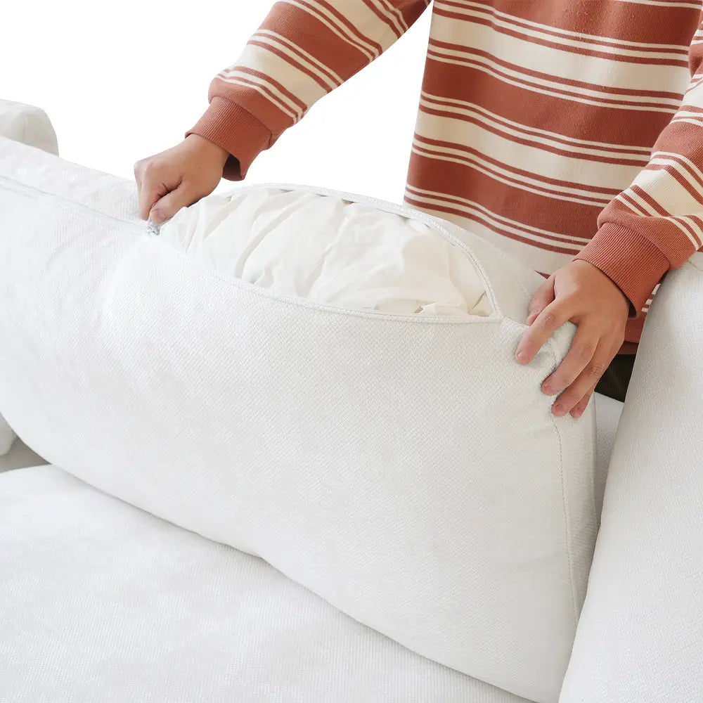 Deluxe Cloud 5-Seater White Washable Sofa Set | 6-Piece (includes 1 Ottoman), Chenille and Linen Fabric, Modular Design