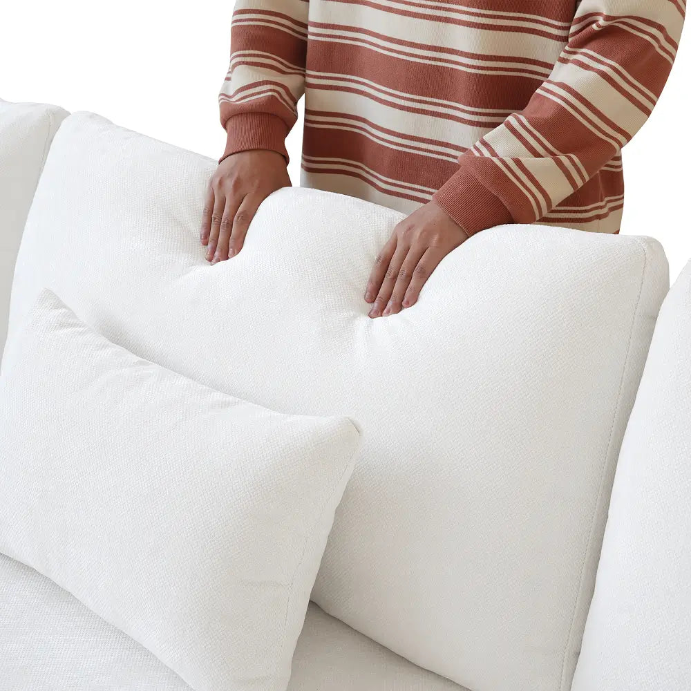 Deluxe Cloud 5-Seater White Washable Sofa Set | 6-Piece (includes 1 Ottoman), Chenille and Linen Fabric, Modular Design