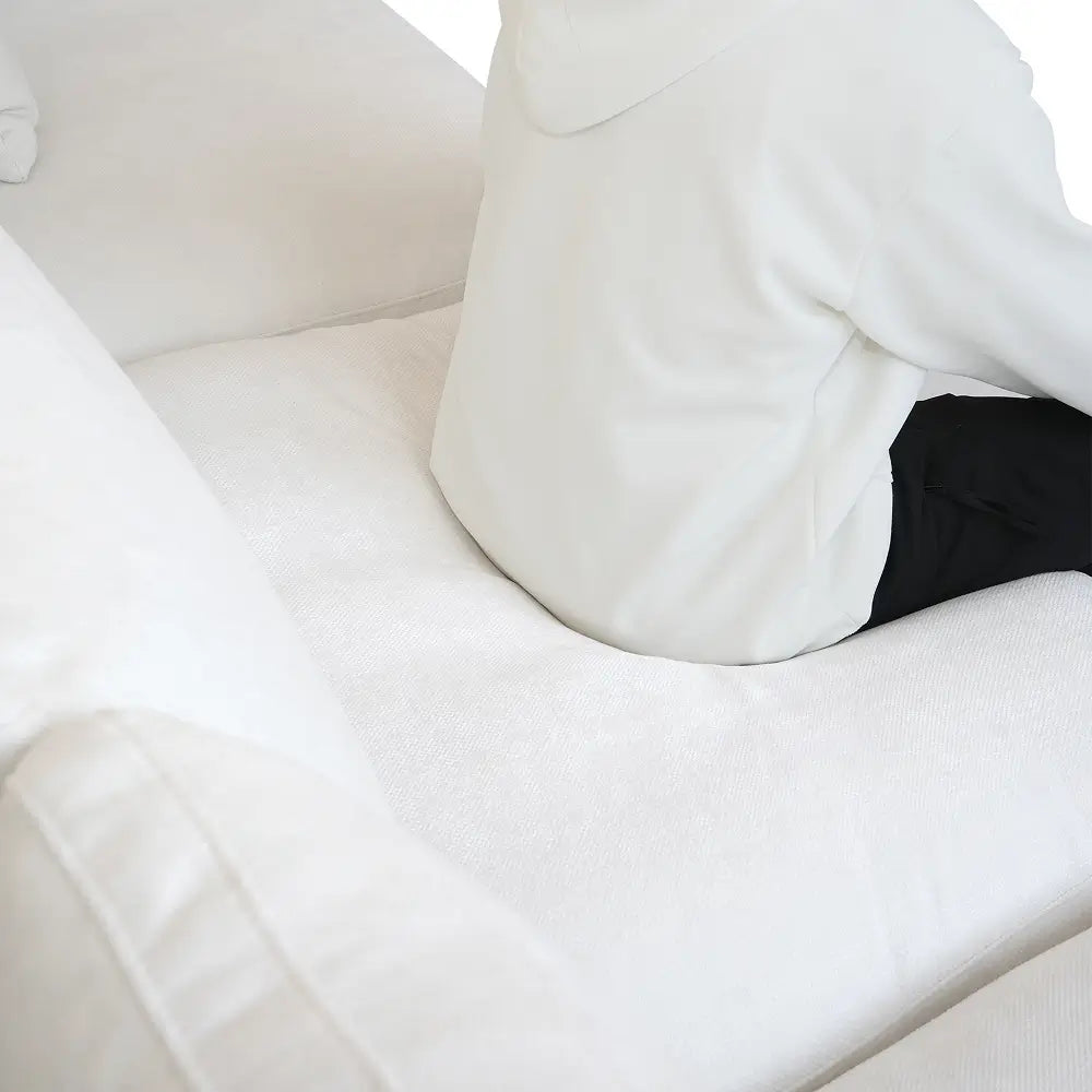 Deluxe Cloud 4-Seater White Pit Sectional | 7-Piece (Includes 3 Ottomans), Chenille And Linen Fabric, Washable Cushion Covers
