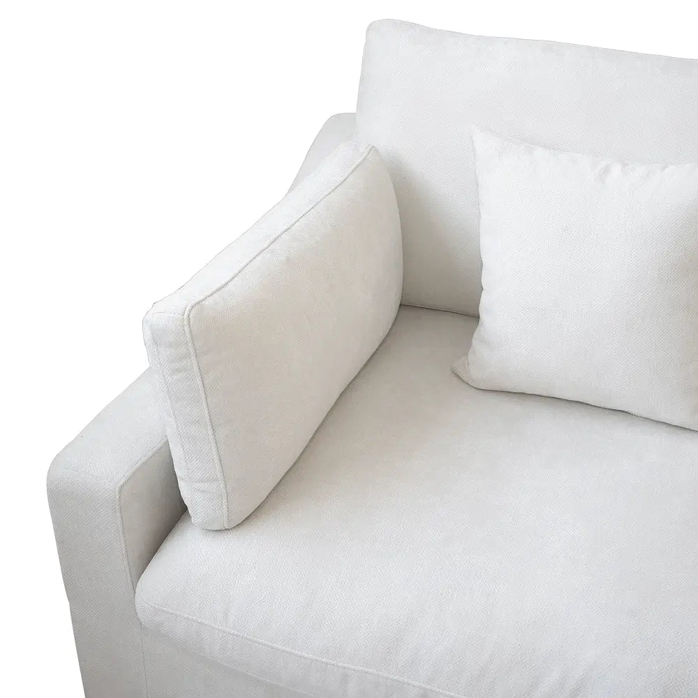 Deluxe Cloud 1-Seater White Washable Single Sofa | 1-Piece, Chenille and Linen Fabric, Modular Design