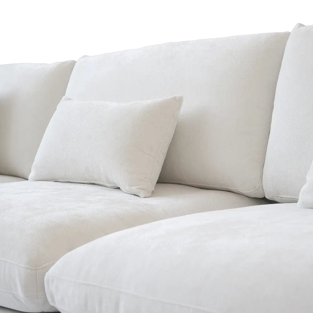 Deluxe Cloud 5-Seater White Washable V-Shaped Sectional | 5-Piece, Chenille and Linen Fabric, Modular Design