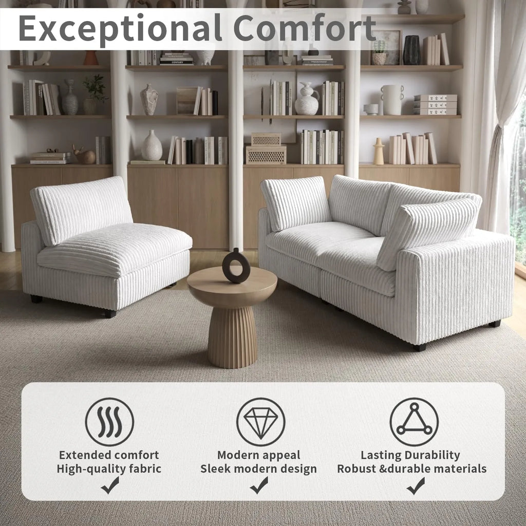 Deluxe Cloud Beige 3-Seater L-Shaped Sectionals | 4-Piece (includes 1 ottoman), Plush Fabric, Removable & Washable Covers