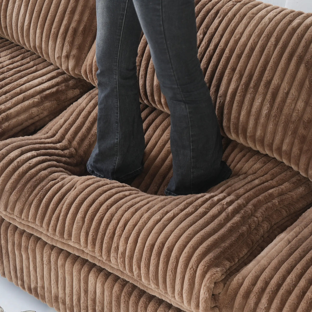 Deluxe Cloud Brown 6-Seater Sofa Sets | 8-Piece (includes 2 ottomans), Plush Fabric, Removable & Washable Covers