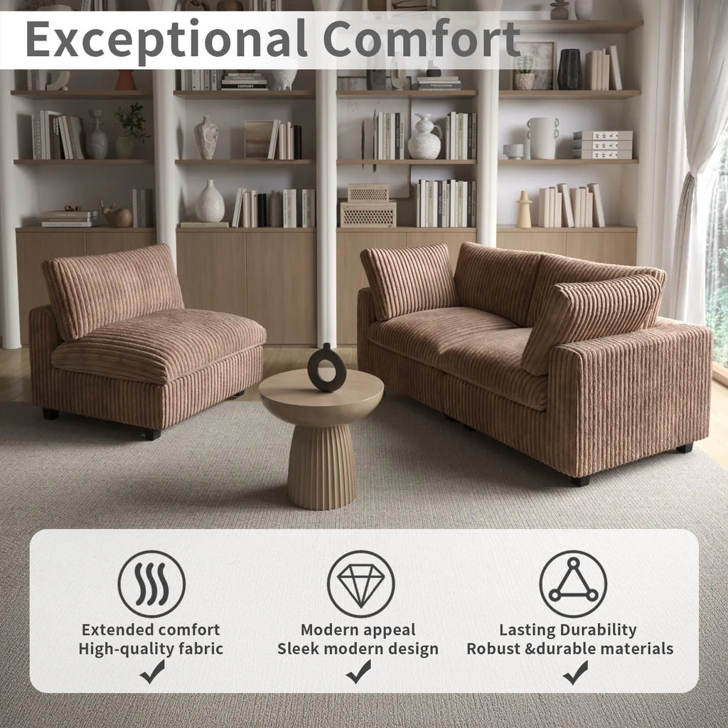 Deluxe Cloud Brown 4-Seater L-Shaped Sectionals | 6-Piece (includes 2 ottomans), Plush Fabric, Removable & Washable Covers