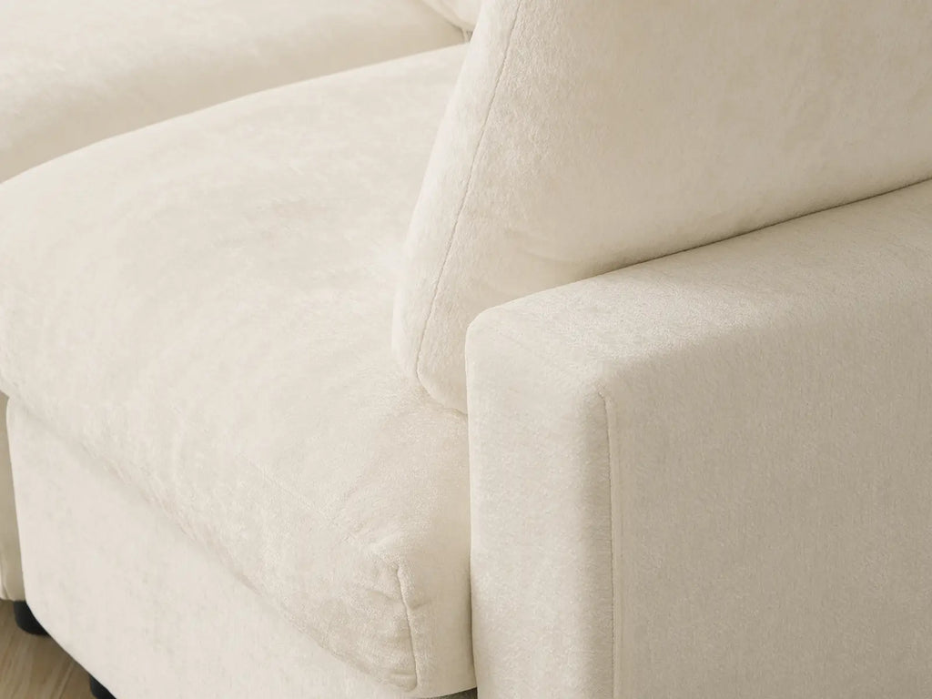 Deluxe Cloud 5-Seater Beige Large Space L-Shaped Sectional | 5-Piece, Linen-Blend Chenille Fabric, Easy To Clean