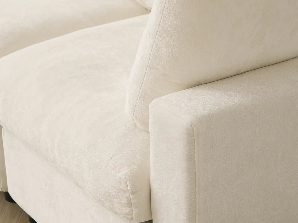 Deluxe Cloud 4-Seater Beige Large Space L-Shaped Sectional | 4-Piece, Linen-Blend Chenille Fabric, Easy To Clean
