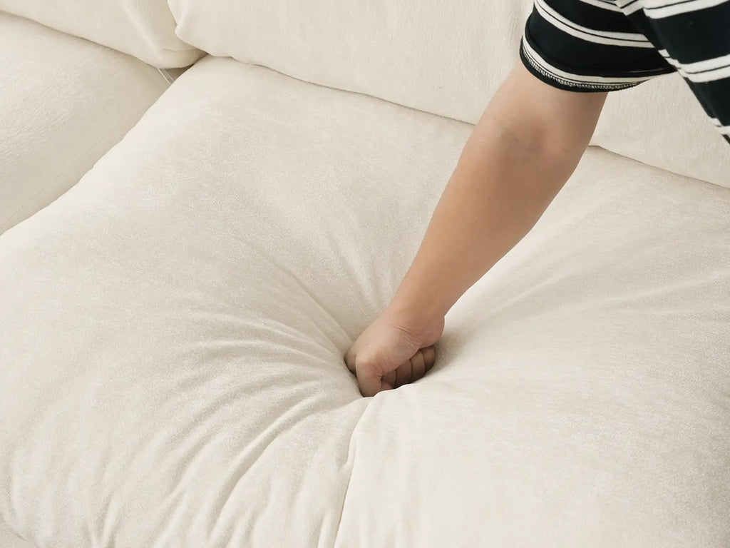Deluxe Cloud 4-Seater Beige Large Space L-Shaped Sectional | 4-Piece, Linen-Blend Chenille Fabric, Easy To Clean