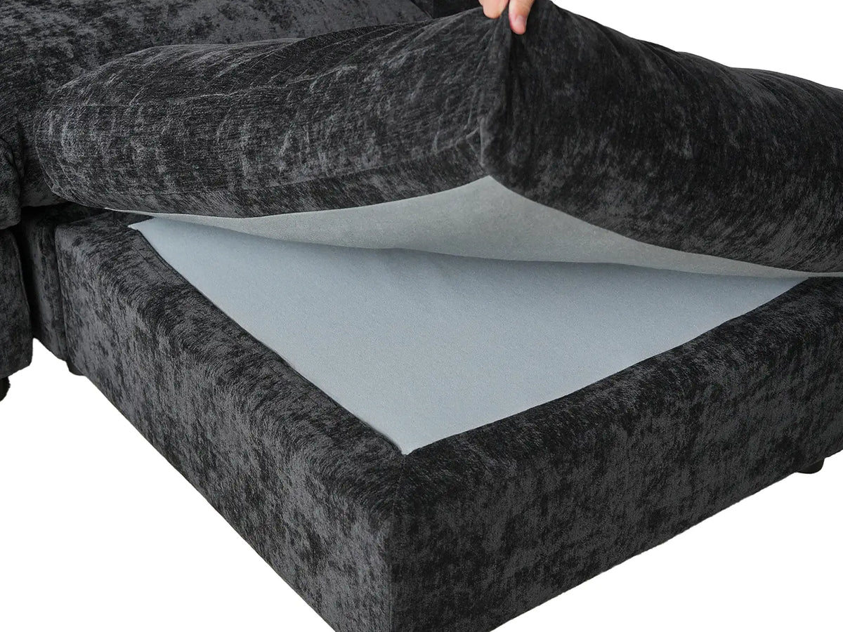 Deluxe Cloud 4-Seater Black L-Shaped Sectional | 5-Piece (Includes 1 Ottoman), Linen-Blend Chenille Fabric, Washable Cushion Covers