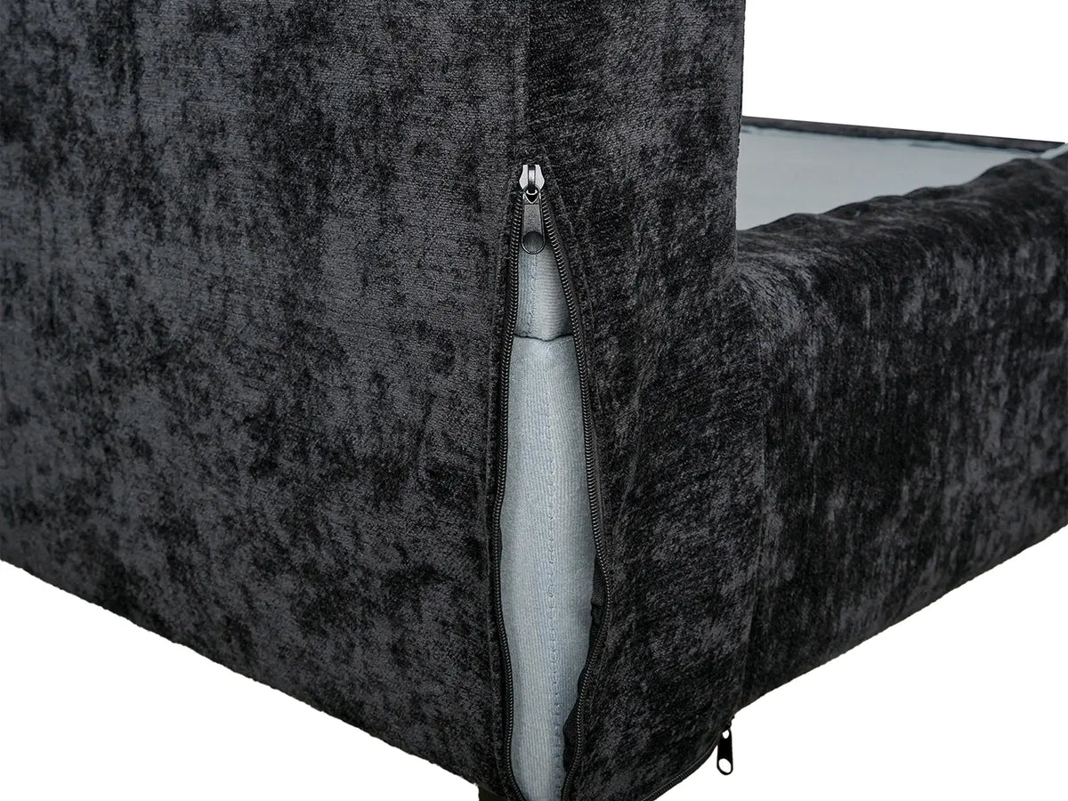 Deluxe Cloud 4-Seater Black L-Shaped Sectional | 6-Piece (Includes 2 Ottomans), Linen-Blend Chenille Fabric, Washable Cushion Covers
