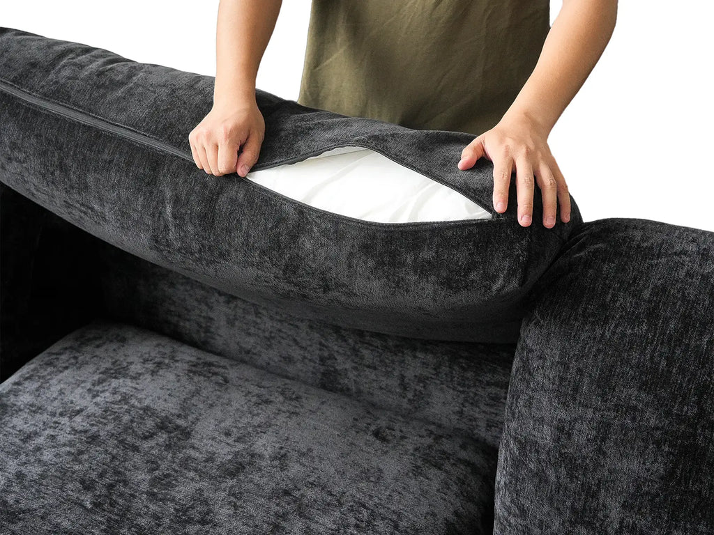 Deluxe Cloud 4-Seater Black L-Shaped Sectional | 6-Piece (Includes 2 Ottomans), Linen-Blend Chenille Fabric, Washable Cushion Covers