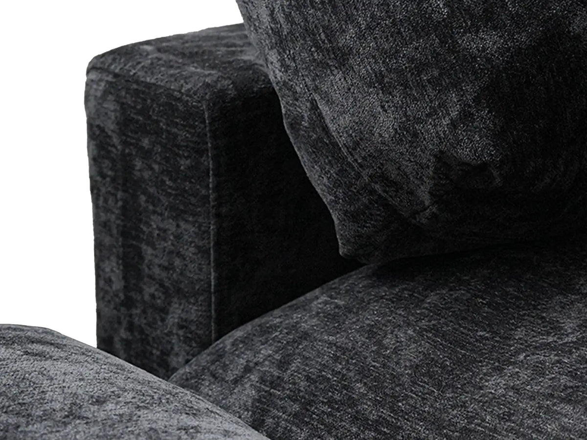 Deluxe Cloud 6-Seater Black Sofa Set | 8-Piece (Includes 2 Ottomans), Linen-Blend Chenille Fabric, Washable Cushion Covers