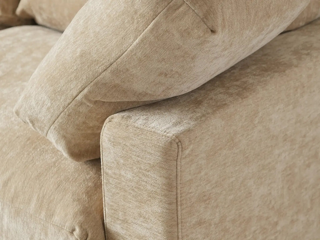 Deluxe Cloud 4-Seater Khaki Large Space L-Shaped Sectional | 5-Piece (Includes 1 Ottoman), Linen-Blend Chenille Fabric, Easy To Clean