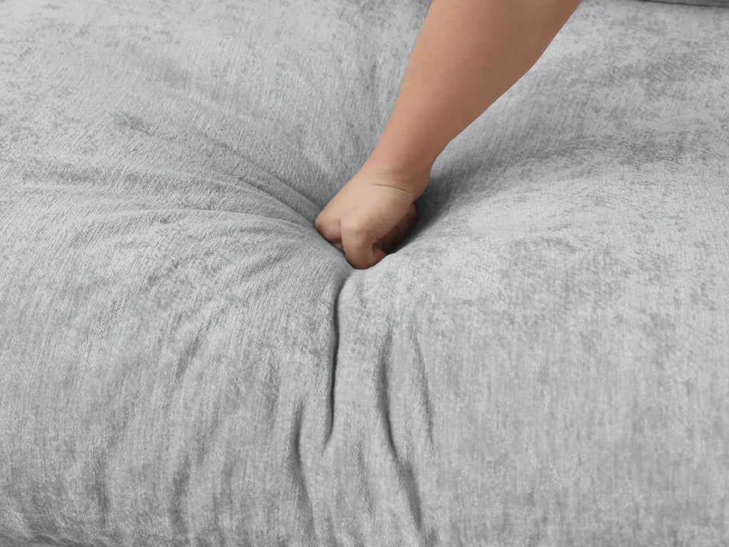 Deluxe Cloud 4-Seater Light Grey L-Shaped Sectional | 4-Piece, Linen-Blend Chenille Fabric, Washable Cushion Covers