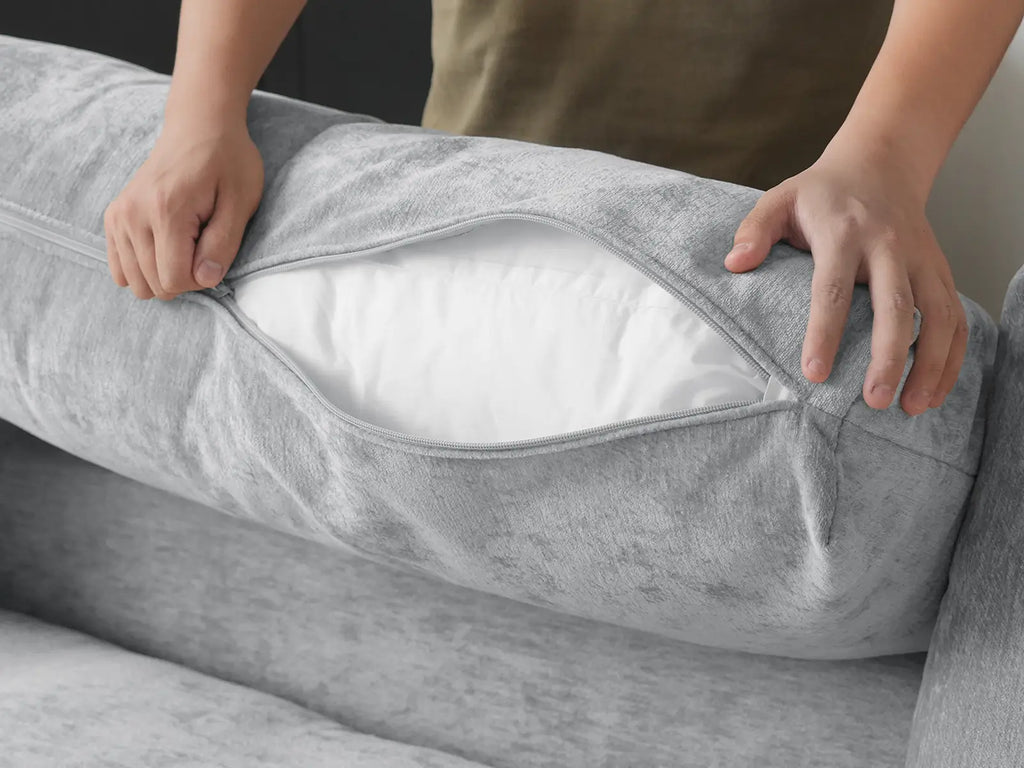 Deluxe Cloud 4-Seater Light Grey Couch Sectional | 4-Piece, Linen-Blend Chenille Fabric, Washable Cushion Covers