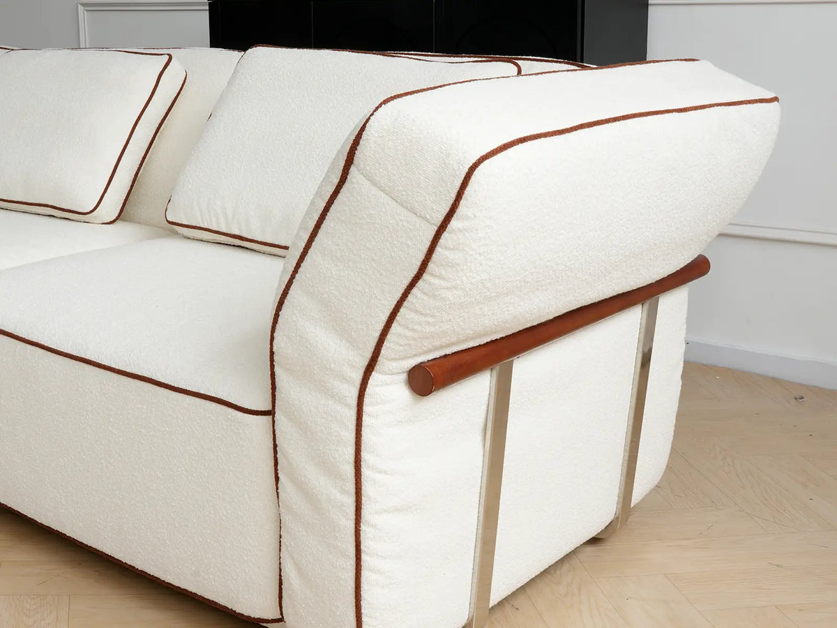 Deluxe Cloud Beige Small Space Ottoman | 1-Piece (Includes 1 Ottoman), Bouclé Sherpa-Like Fabric, Easy To Clean