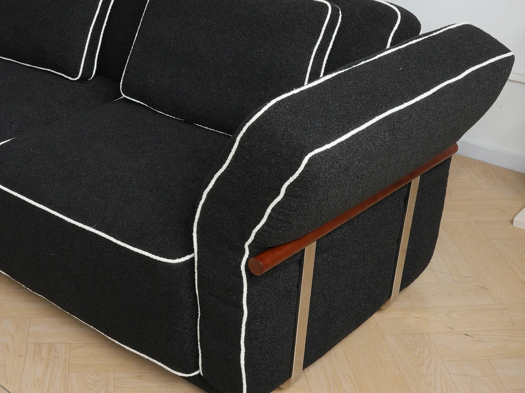 Deluxe Cloud 4-Seater Black Large Space L-Shaped Sectional | 5-Piece (Includes 1 Ottoman), Bouclé Sherpa-Like Fabric, Easy To Clean