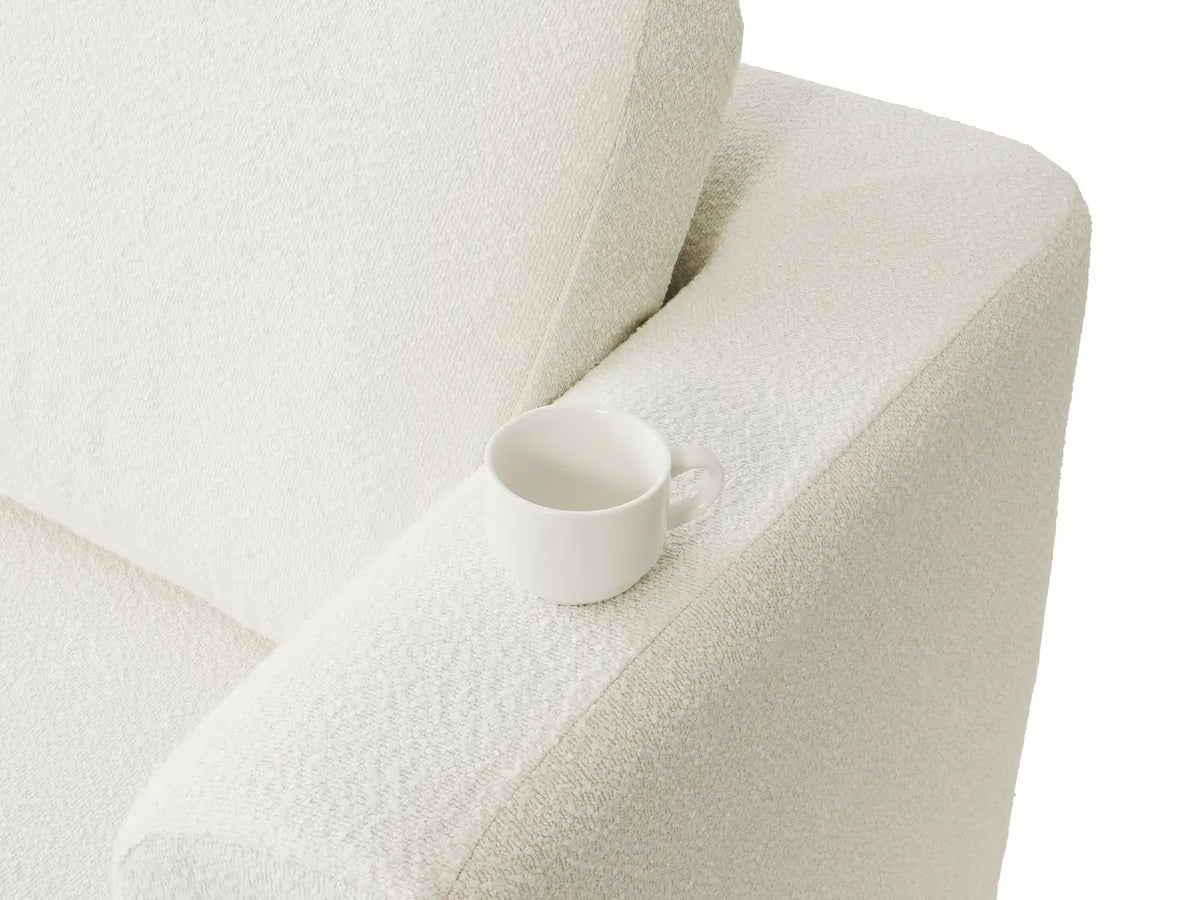 Deluxe Cloud 2-Seater White Small Space Chaise Sectional | 3-Piece (Includes 1 Ottoman), Bouclé Sherpa-Like Fabric, Easy To Clean