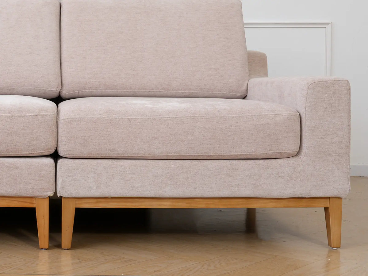 Deluxe Cloud 3-Seater Khaki Pit Sectional | 6-Piece (Includes 3 Ottomans), Linen Look Poly Fabric, Washable Cushion Covers