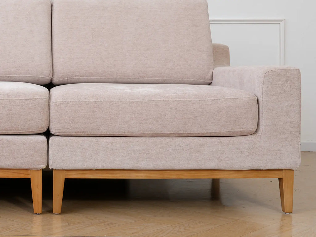 Deluxe Cloud 4-Seater Khaki L-Shaped Sectional | 5-Piece (Includes 1 Ottoman), Linen Look Poly Fabric, Washable Cushion Covers