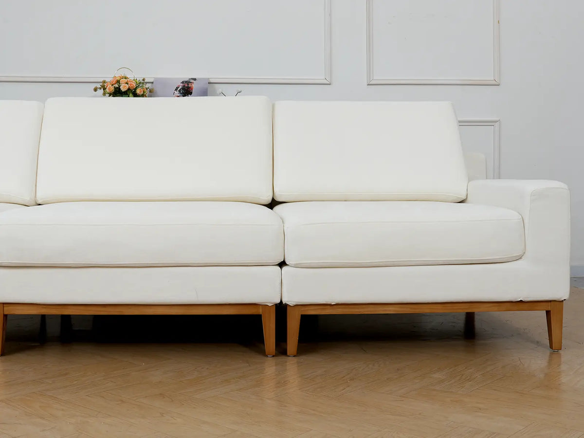 Deluxe Cloud 2-Seater White Small Space Loveseat | 2-Piece, Linen Look Poly Fabric, Easy To Clean