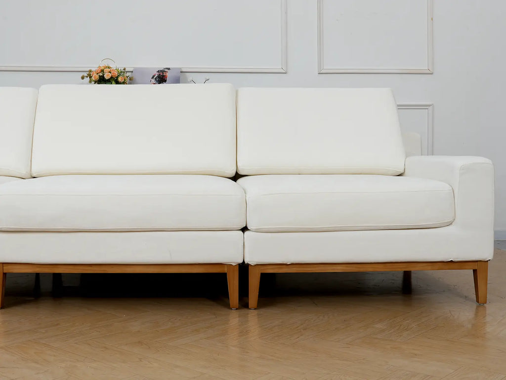 Deluxe Cloud 3-Seater White Large Space U-Shaped Sectional | 5-Piece (Includes 2 Ottomans), Linen Look Poly Fabric, Easy To Clean