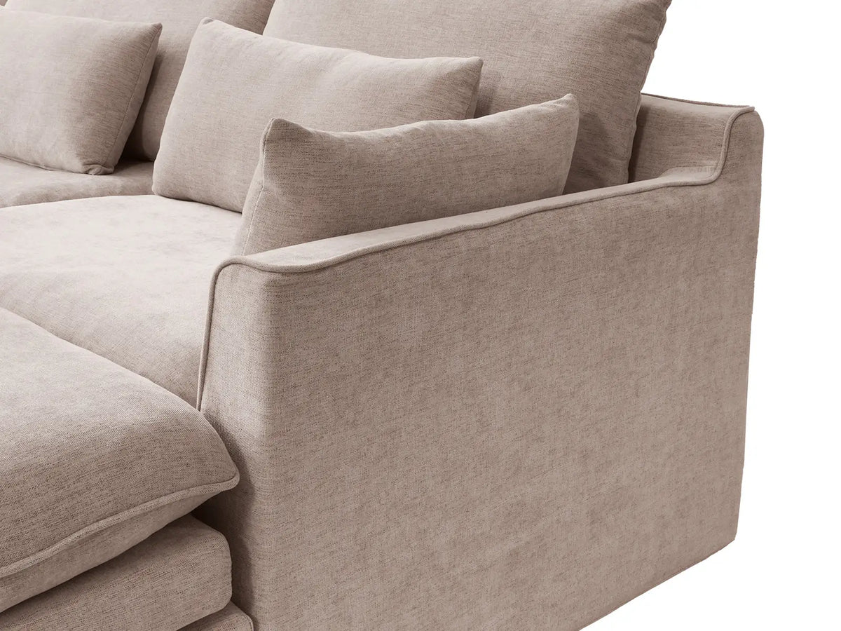 Deluxe Cloud 4-Seater Khaki Pit Sectional | 8-Piece (Includes 4 Ottomans), Linen Look Poly Fabric, Washable Cushion Covers