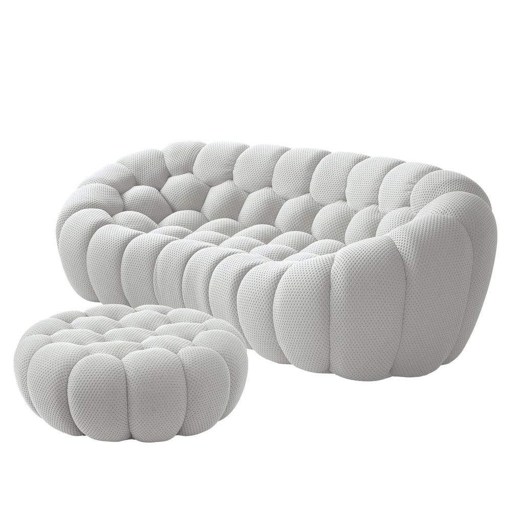 Essential 3-Seater light-grey 3D-Knitted Fabric L-Shaped Sectionals | 2-Piece (includes 1 Ottoman), 3D-Knitted Fabric, Small Space