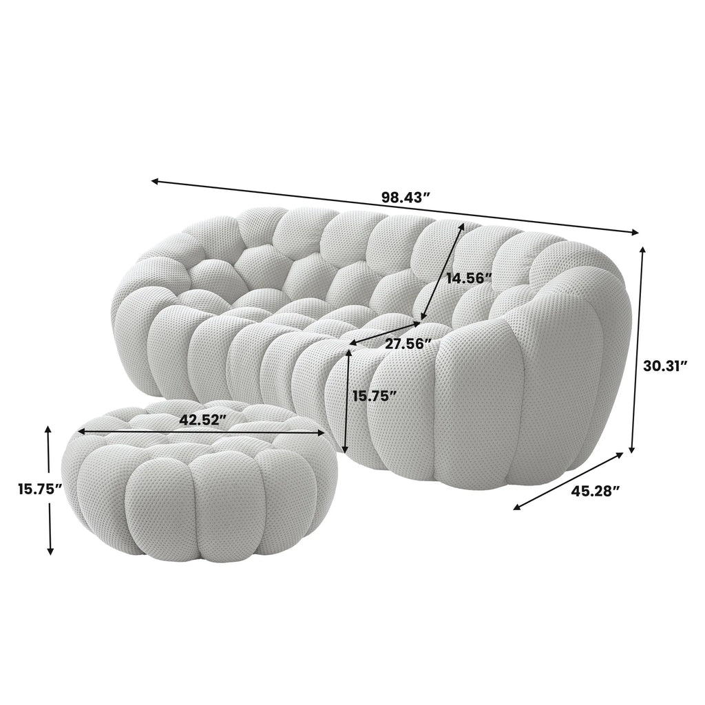 Essential 3-Seater light-grey 3D-Knitted Fabric L-Shaped Sectionals | 2-Piece (includes 1 Ottoman), 3D-Knitted Fabric, Small Space