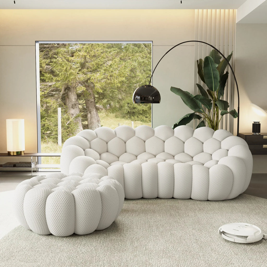 Essential 3-Seater light-grey 3D-Knitted Fabric L-Shaped Sectionals | 2-Piece (includes 1 Ottoman), 3D-Knitted Fabric, Small Space