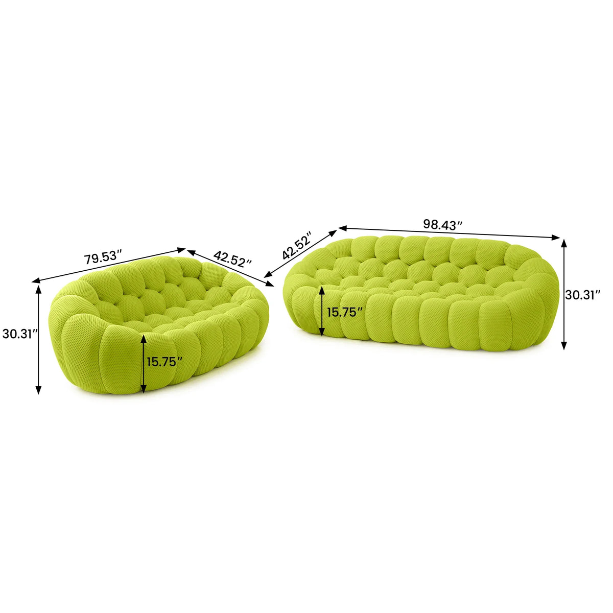 Essential 5-Seater lime-green 3D-Knitted Fabric V-Shaped Sectionals | 2-Piece, 3D-Knitted Fabric, Apartment Friendly