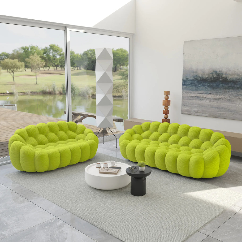 Essential 5-Seater lime-green 3D-Knitted Fabric V-Shaped Sectionals | 2-Piece, 3D-Knitted Fabric, Apartment Friendly