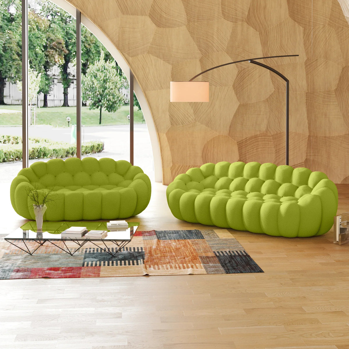 Essential 5-Seater lime-green 3D-Knitted Fabric V-Shaped Sectionals | 2-Piece, 3D-Knitted Fabric, Apartment Friendly