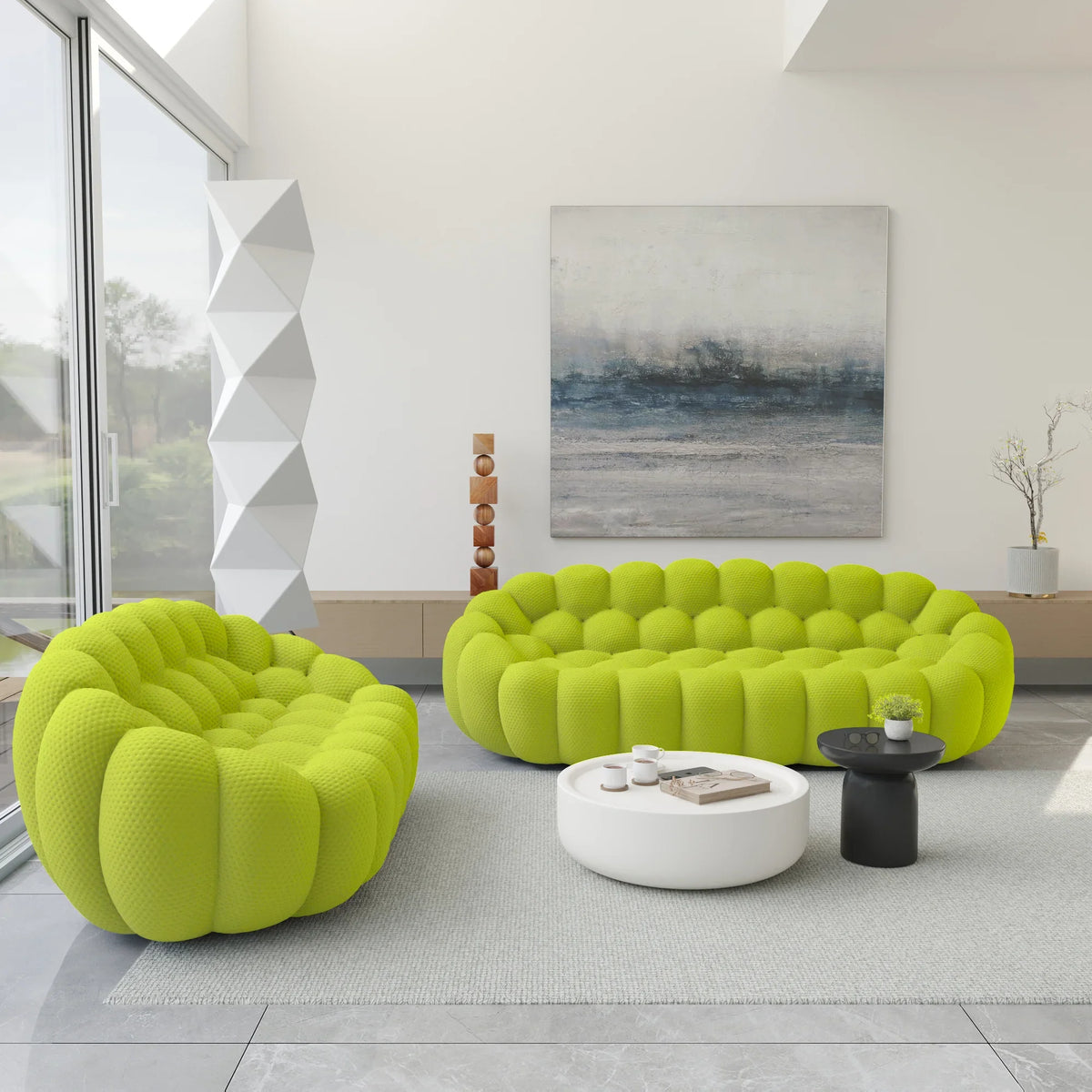 Essential 5-Seater lime-green 3D-Knitted Fabric V-Shaped Sectionals | 2-Piece, 3D-Knitted Fabric, Apartment Friendly