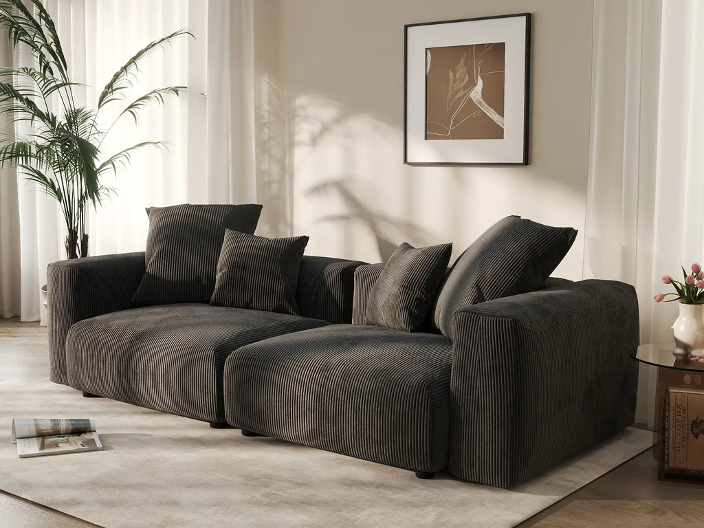 Matrix 2-Seater Black Washable Loveseat | 2-Piece, Corduroy Fabric, Modular Design