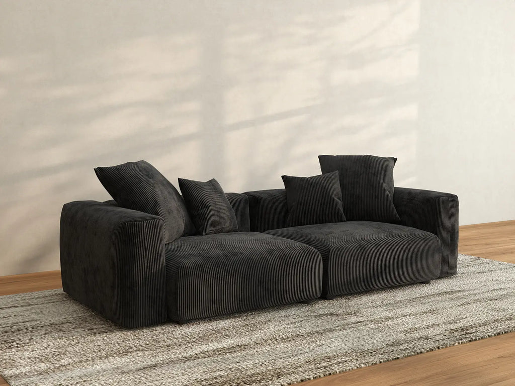 Matrix 2-Seater Black Washable Loveseat | 2-Piece, Corduroy Fabric, Modular Design