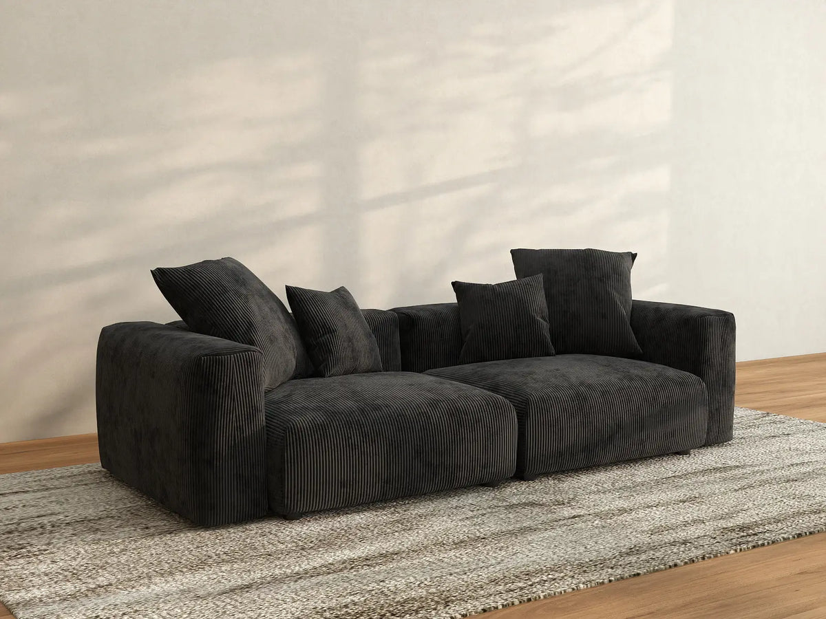 Matrix 2-Seater Black Washable Loveseat | 2-Piece, Corduroy Fabric, Modular Design