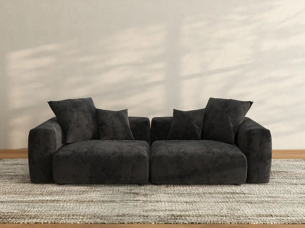 Matrix 2-Seater Black Washable Loveseat | 2-Piece, Corduroy Fabric, Modular Design