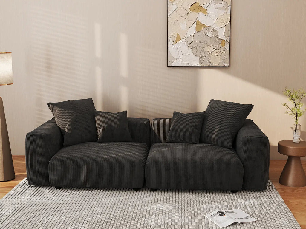 Matrix 2-Seater Black Washable Loveseat | 2-Piece, Corduroy Fabric, Modular Design