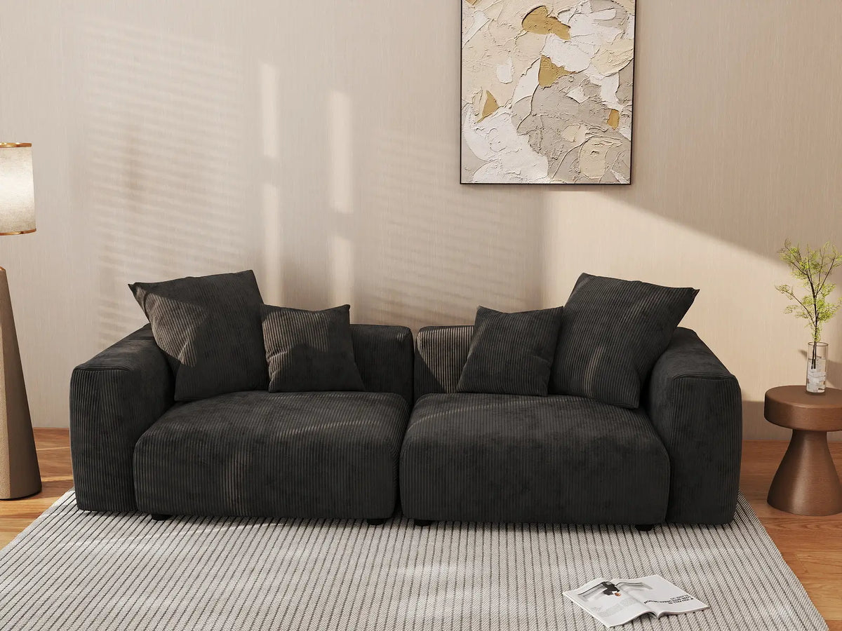 Matrix 2-Seater Black Washable Loveseat | 2-Piece, Corduroy Fabric, Modular Design