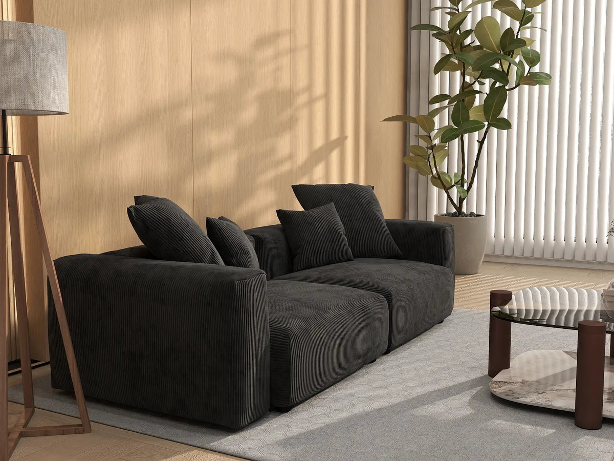 Matrix 2-Seater Black Washable Loveseat | 2-Piece, Corduroy Fabric, Modular Design
